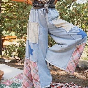 POL Chill Patchwork Wide-Leg Pants